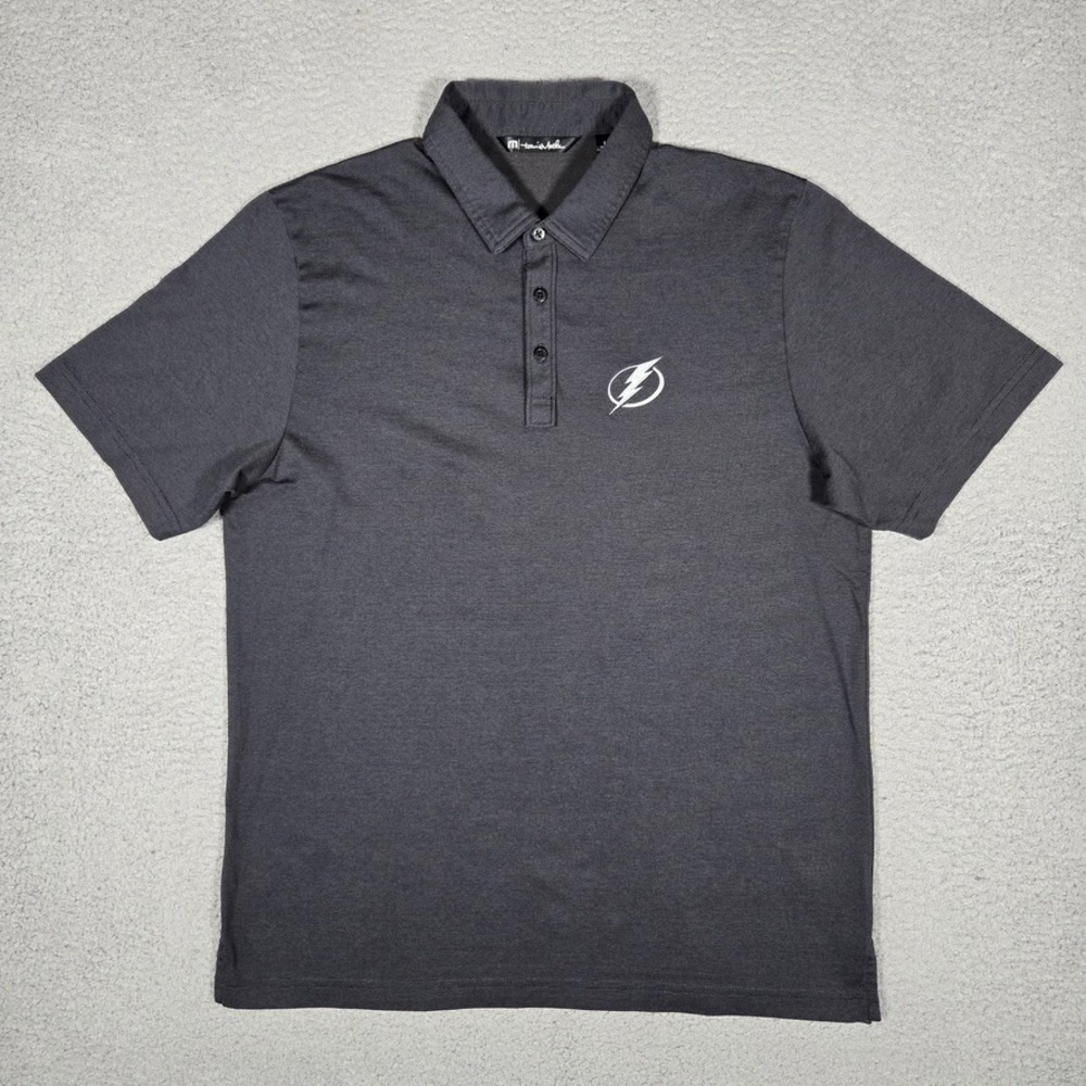 Travis Mathew Shirt Mens Large Black The Flash Knit Golf Polo Casual Preppy Logo